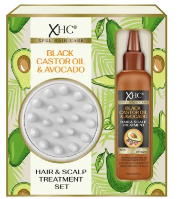 Xpel Marketing Ltd Xpel Marketing Ltd Xpel Hair Care Black Castor Oil & Avocado Set Hair & Scalp Treatment Set (cond/100 мл + h/massager/1pc) - Набор Xpel Hair Care Black Castor Oil & Avocado несмываемый кондиционер 100 мл и массажер для кожи головы