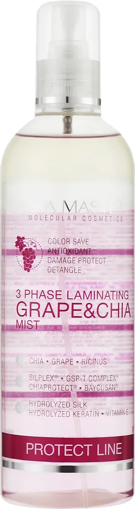 Spa Master Laminating Grape & Chia — 3-фазовый ламинирующий спрей для волос с виноградом и семенами чиа, 350 мл