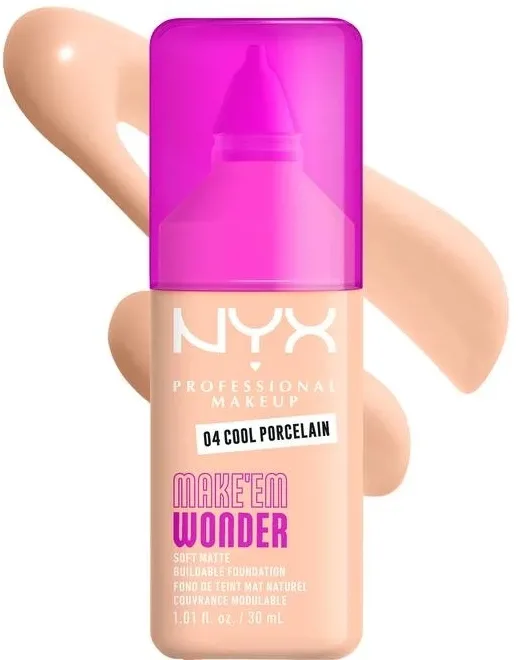 NYX Professional Makeup Podkład do twarzy - Тональный флюид NYX Professional Make Em Wonder Soft Matte матирующий стойкий, 30 мл, оттенок 04 - Cool Porcelai