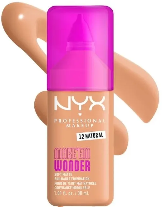 NYX Professional Makeup Podkład do twarzy - Тональный флюид NYX Professional Make Em Wonder Soft Matte матирующий стойкий, 30 мл, оттенок 12 - Natural