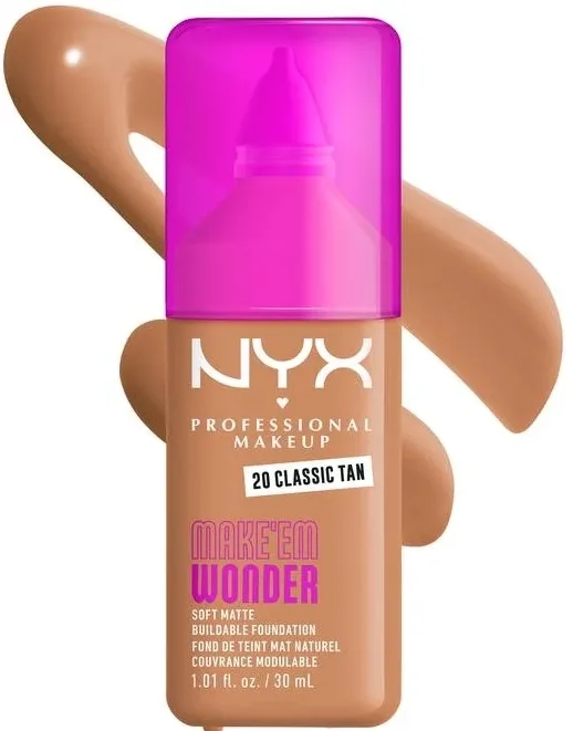 NYX Professional Makeup Podkład do twarzy - Тональный флюид NYX Professional Make Em Wonder Soft Matte матирующий стойкий, 30 мл, оттенок 20 - Classic Tan