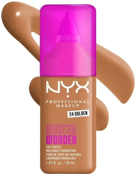 NYX Professional Makeup Podkład do twarzy - Тональный флюид NYX Professional Make Em Wonder Soft Matte матирующий стойкий, 30 мл, оттенок 24 - Golden
