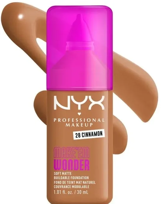 NYX Professional Makeup Podkład do twarzy - Тональный флюид NYX Professional Make Em Wonder Soft Matte матирующий стойкий, 30 мл, оттенок 28 - Cinnamon