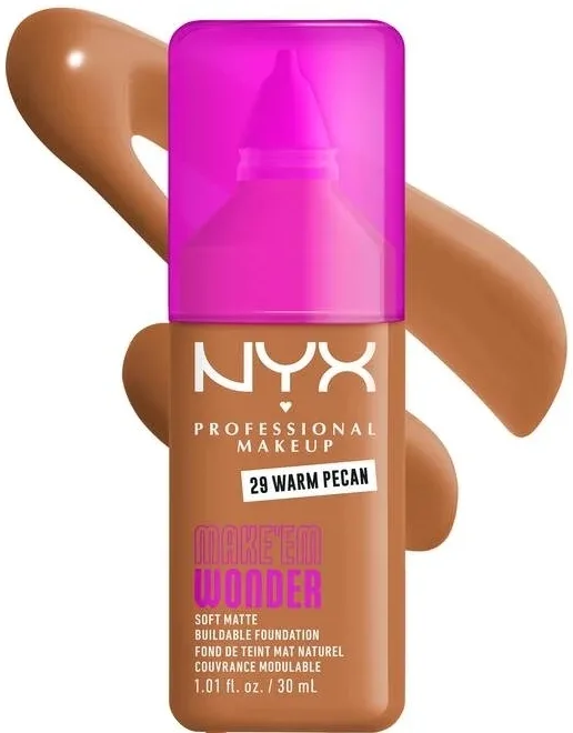 NYX Professional Makeup Podkład do twarzy - Тональный флюид NYX Professional Make Em Wonder Soft Matte матирующий стойкий, 30 мл, оттенок 29 - Warm Pecan