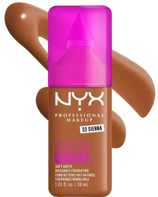 NYX Professional Makeup Podkład do twarzy - Тональный флюид NYX Professional Make Em Wonder Soft Matte матирующий стойкий, 30 мл, оттенок 33 - Sienna