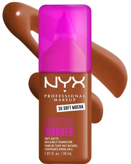NYX Professional Makeup Podkład do twarzy - Тональный флюид NYX Professional Make Em Wonder Soft Matte матирующий стойкий, 30 мл, оттенок 35 - Soft Mocha