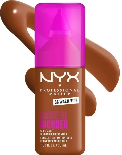 NYX Professional Makeup Podkład do twarzy - Тональный флюид NYX Professional Make Em Wonder Soft Matte матирующий стойкий, 30 мл, оттенок 36 - Warm Rich