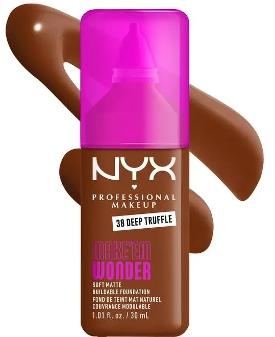 NYX Professional Makeup Podkład do twarzy - Тональный флюид NYX Professional Make Em Wonder Soft Matte матирующий стойкий, 30 мл, оттенок 38 - Deep Truffle