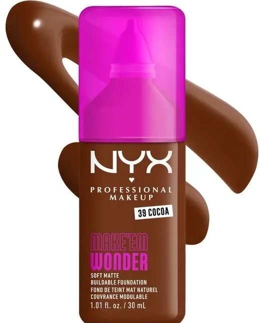 NYX Professional Makeup Podkład do twarzy - Тональный флюид NYX Professional Make Em Wonder Soft Matte матирующий стойкий, 30 мл, оттенок 39 - Cocoa