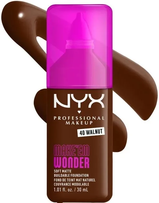 NYX Professional Makeup Podkład do twarzy - Тональный флюид NYX Professional Make Em Wonder Soft Matte матирующий стойкий, 30 мл, оттенок 40 - Walnut