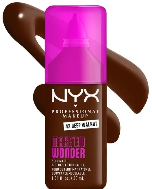 NYX Professional Makeup Podkład do twarzy - Тональный флюид NYX Professional Make Em Wonder Soft Matte матирующий стойкий, 30 мл, оттенок 42 - Deep Walnut