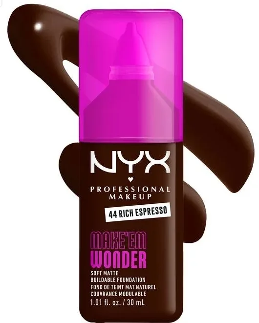 NYX Professional Makeup Podkład do twarzy - Тональный флюид NYX Professional Make Em Wonder Soft Matte матирующий стойкий, 30 мл, оттенок 44 - Rich Espresso