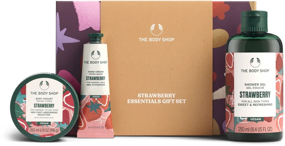 Набор для тела The Body Shop Strawberry гель для душа йогурт для тела и крем для рук с клубникой 250+200+30 мл