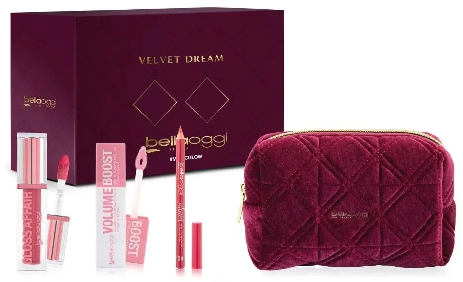 Набор для макияжа губ Bellaoggi Magic Glow блеск для губ 5 мл бальзам для объема губ 4.7 мл карандаш 1.1 г и косметичка