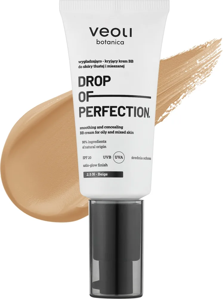 Крем BB Veoli Botanica Drop Of Perfection SPF 20 для жирной и комбинированной кожи, сатиново-матовый, 30 мл, оттенок 2.5 N – Beige