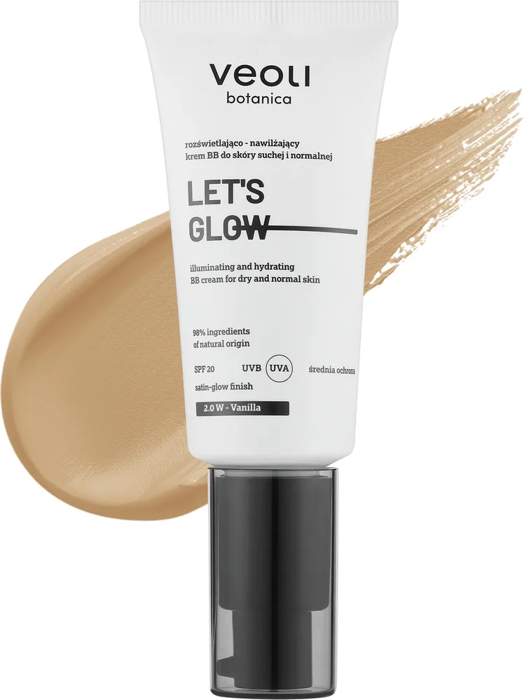 Крем BB Veoli Botanica Let's Glow SPF 20 увлажняющий, для сухой и нормальной кожи, 30 мл, оттенок 2.0 W - Vanilla