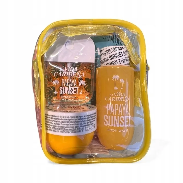 Набор La Vida Caribena Papaya Sunset спрей для тела 35 мл масло для тела 50 мл гель для душа 100 мл и косметичка