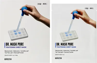 Тканевая маска для лица Rovectin Dr. Mask Pore Tightening с углём и ниацинамидом, сужающая поры, 5х25 мл