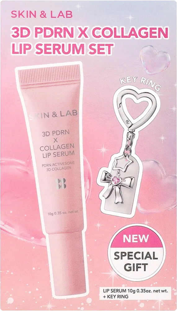 Набор для губ Skin&Lab 3D PDRN & Collagen сыворотка для губ с маслом жожоба и ши и брелок 10 г