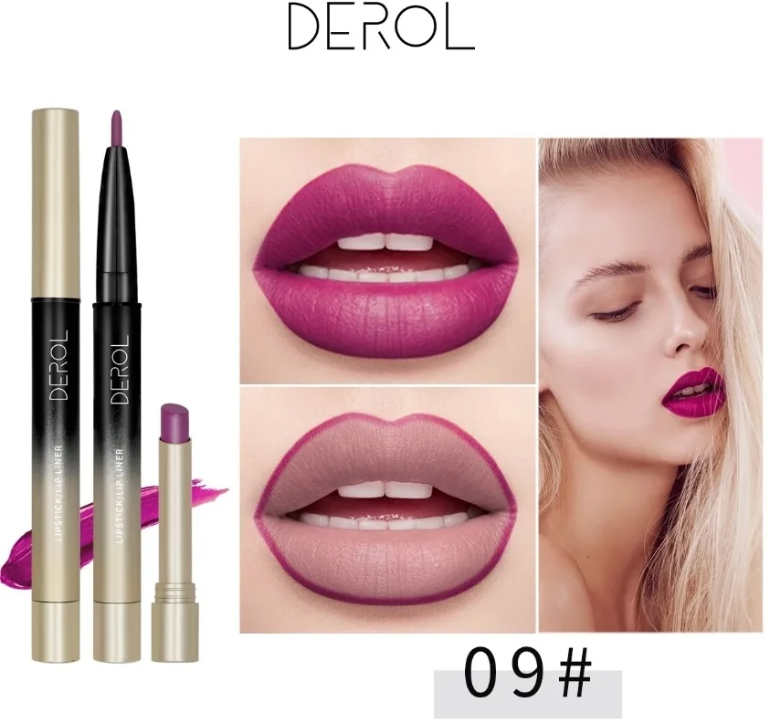 Помада для губ Derol 2-in-1 Lipstick / Lip Liner с карандашом-контуром, 2 в 1, 3 г, оттенок 09
