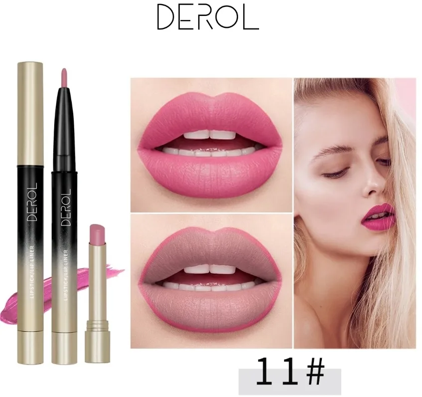 Помада для губ Derol 2-in-1 Lipstick / Lip Liner с карандашом-контуром, 2 в 1, 3 г, оттенок 11