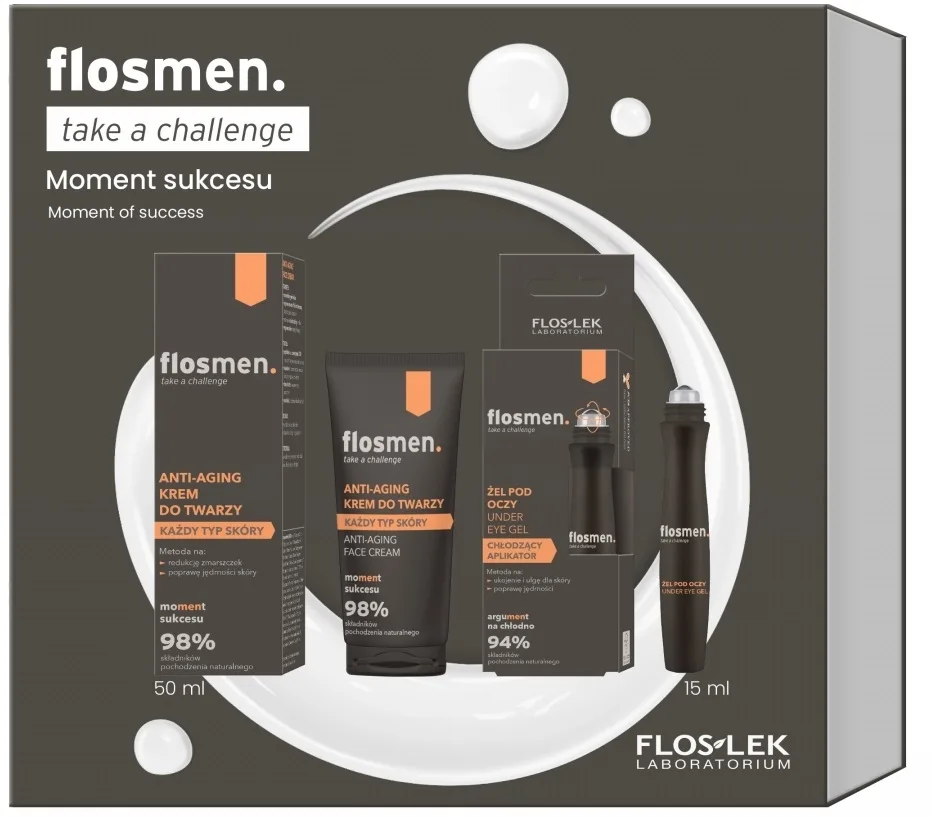 Мужской набор Floslek Flosmen крем для лица 50 мл и гель для области вокруг глаз с аппликатором 15 мл для зрелой кожи