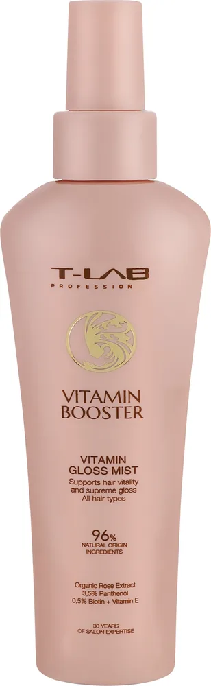 T-LAB Professional Vitamin Gloss Mist — спрей для блеска волос с кофеином, биотином и молочной кислотой, 150 мл