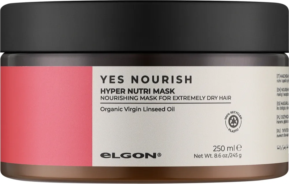 Питательная маска для волос Elgon Yes Nourish, льняное масло, лецитин, витамин E, для сухих волос, 250 мл