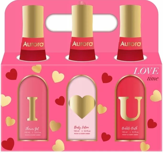 Набор Aurora Love Time гель для душа 150 мл пена для ванны 150 мл и лосьон для тела 150 мл