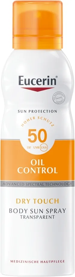 Спрей для тела Eucerin Sun Oil Control Dry Touch SPF50 прозрачный солнцезащитный матирующий 200 мл