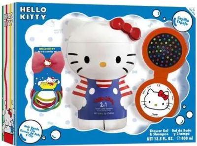 Air-Val International Zestaw (sh/gel/shm/400 мл + hair/brush + hair/accessor) * - Детский набор Air-Val Hello Kitty гель для душа и шампунь 400 мл расческа для волос и аксессуар для волос