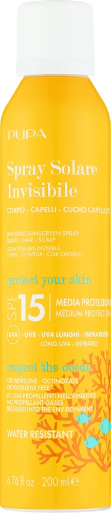 Спрей для тела Pupa Spray Solare Invisibile SPF 15 невидимый экологичный 200 мл
