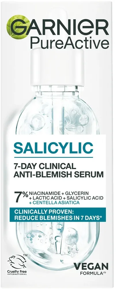 Сыворотка для лица Garnier PureActive Salicylic 7-Day Anti-Blemish против несовершенств, с салициловой кислотой, 30 мл