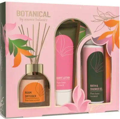 Набор Treffina Source Balance Botanicals ароматический диффузор 100 мл лосьон для тела 75 мл и гель для душа 100 мл