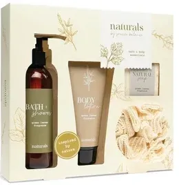 Набор Treffina Naturals гель для душа 180 мл лосьон для тела 120 мл натуральное мыло 80 г и губка