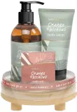 Набор Treffina Boho Balance лосьон для тела 120 мл гель для душа 260 мл соль для ванны 90 г и деревянная подставка — фото 1