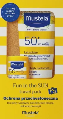 Детский набор для загара Mustela солнцезащитное молочко SPF 50+ и стик SPF 50 с маслом авокадо 40+9 мл