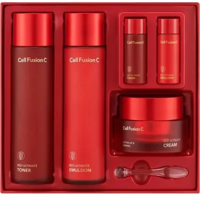 Набор для лица Cell Fusion C Red Ultimate тонер эмульсия и крем с ниацинамидом и хлореллой 150+150+50 мл