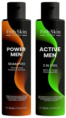 Мужской набор ErthSkin London шампунь Power Men 300 мл и гель для тела и волос Active Men 2 в 1 300 мл
