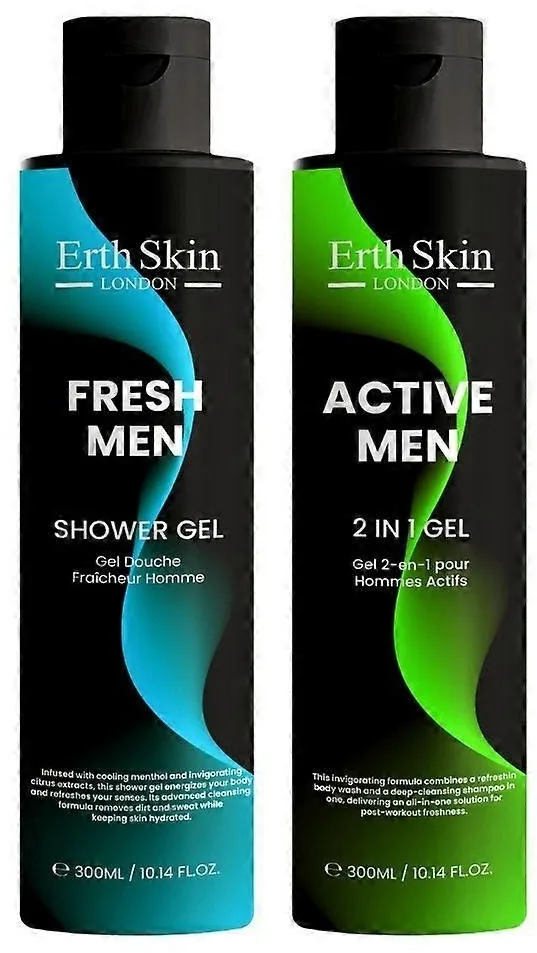 Мужской набор ErthSkin London гель для тела и волос Active Men 2 в 1 300 мл и гель для душа Fresh Men 300 мл