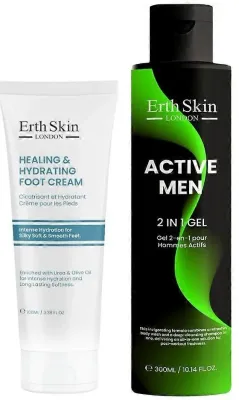 Набор ErthSkin London гель для тела и волос Active Men 2 в 1 300 мл и увлажняющий крем для ног 100 мл