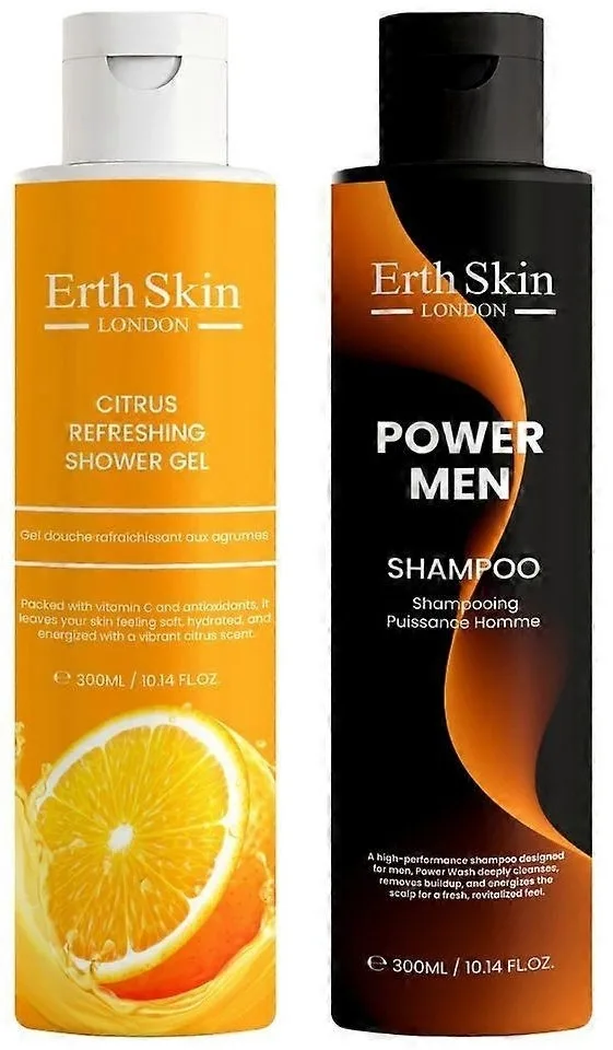 Мужской набор ErthSkin London цитрусовый гель для душа 300 мл и шампунь Power Men 300 мл