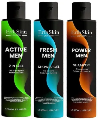 Мужской набор ErthSkin London гель для душа Fresh Men шампунь Power Men и гель для тела и волос Active Men 2 в 1 3 шт по 300 мл