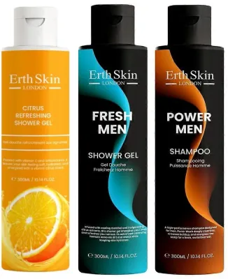 Мужской набор ErthSkin London гель для душа Fresh Men шампунь Power Men и цитрусовый гель для душа 3 шт по 300 мл