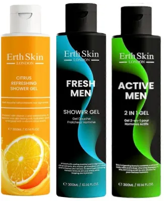 Мужской набор ErthSkin London гель для душа Fresh Men гель для тела и волос Active Men 2 в 1 и цитрусовый гель для душа 3 шт по 300 мл