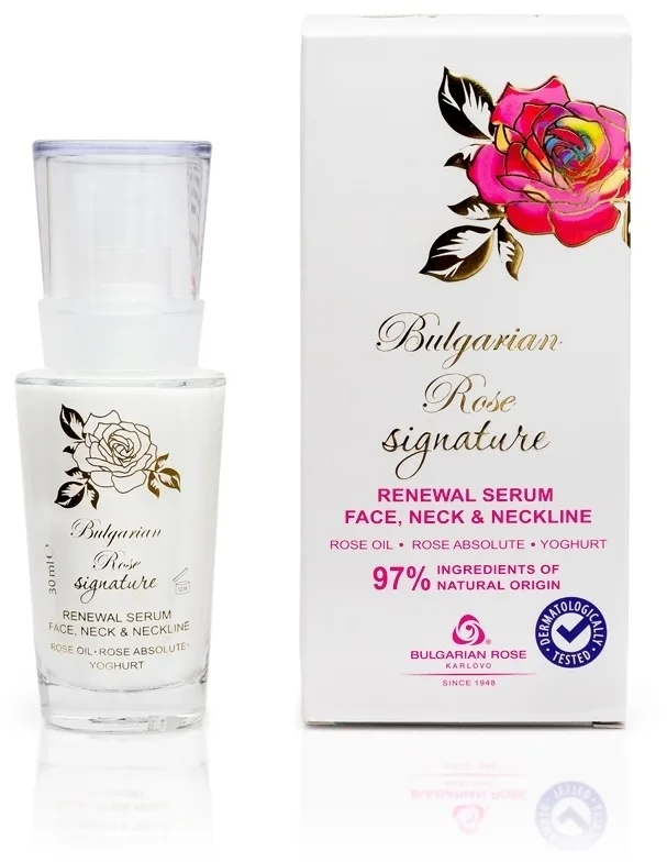 Сыворотка для лица, шеи и декольте Bulgarian Rose Signature Renewal обновляющая, с розовым маслом и пробиотиками, 30 мл