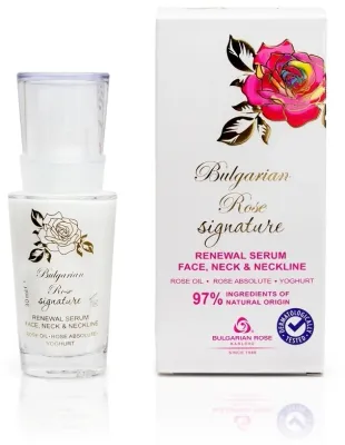Сыворотка для лица, шеи и декольте Bulgarian Rose Signature Renewal обновляющая, с розовым маслом и пробиотиками, 30 мл
