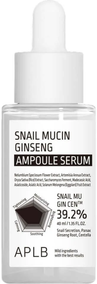 Сыворотка для лица APLB Snail Mucin Ginseng Ampoule тонизирующая, укрепляющая, с муцином улитки и женьшенем, 40 мл