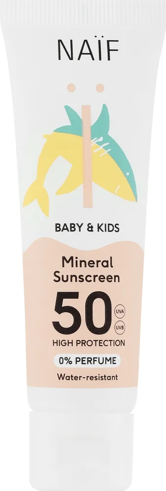 Детский солнцезащитный крем Naif Baby & Kids SPF50 без отдушек водостойкий 30 мл