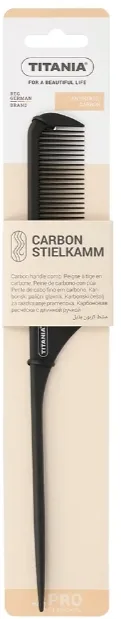 Расчёска карбоновая Titania Carbon Tail Comb 1808/C с длинной ручкой, для начёса и укладки, 24 см